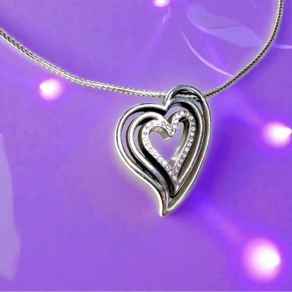 EUC Brighton Infinity Heart Reversible Necklace Silver Crystal - Picture 2 of 8